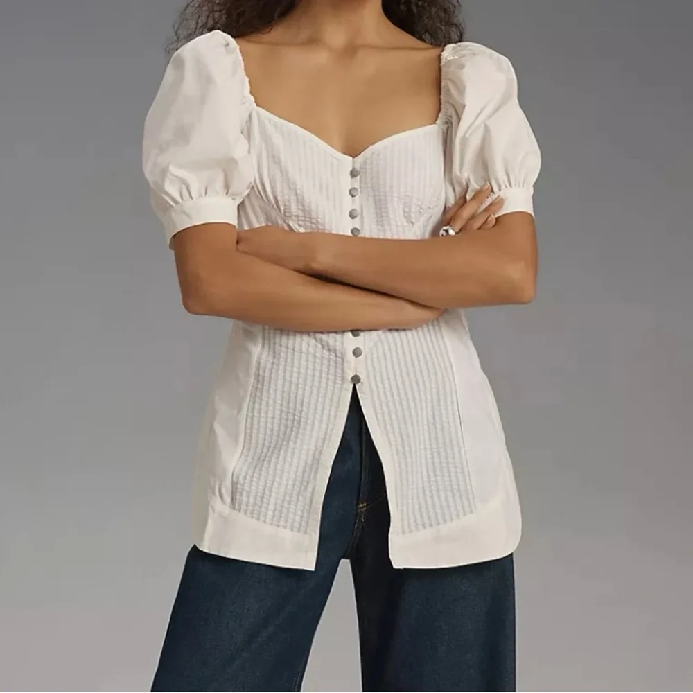 Maeve Puff-Sleeve White Sweetheart Top Size XS